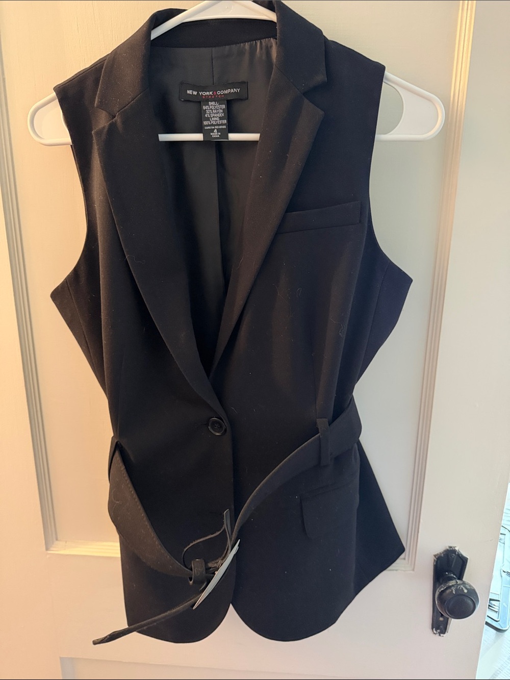 New York & Company Black Sleeveless Tailored Vest with Belt